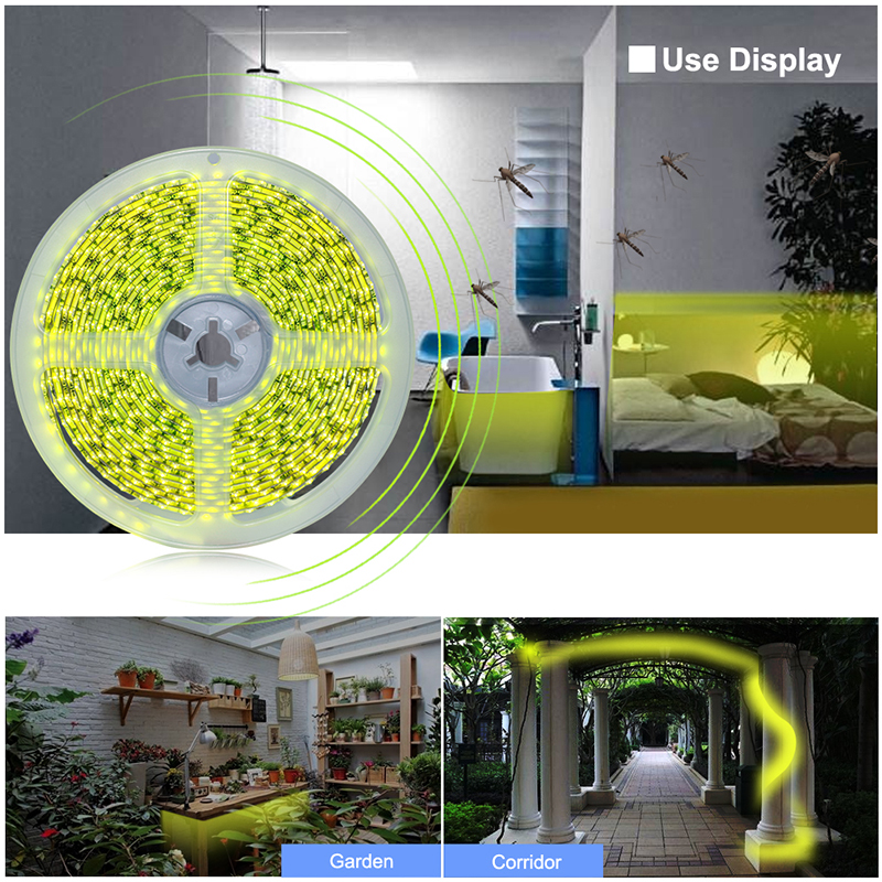DC12V 16.4ft/5M SMD 2835 Insect-Repelling LED Light Strip, Camping Light  Indoor Lighting for Hiking, 60LEDs/M, USB Repellent Light Safer Than Mosquito Killer